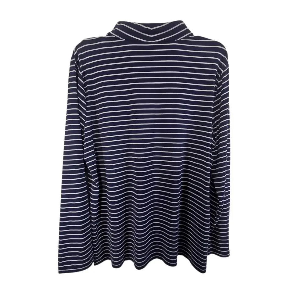 Weekend's by Chico's Womens Gray Blue Stripe Mock Neck Quarter Zip Active Large - Picture 2 of 9